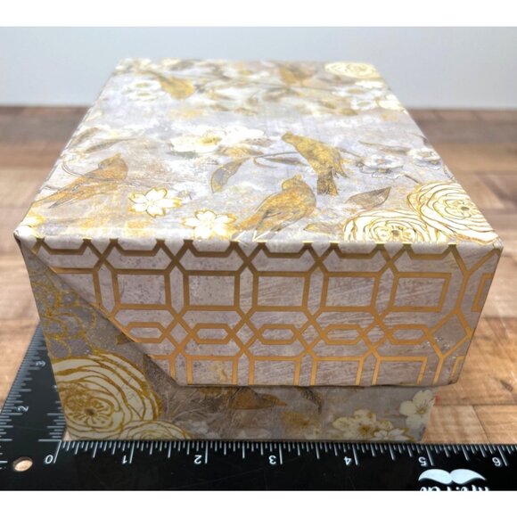 Decorative Floral Bird Storage Box With Geometric Gold Trim - Picture 7 of 8